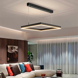 Lustre Pendente Quadrado De Led Moderno Luxo Preto Dourado 