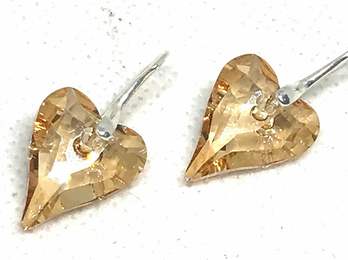 Aro Swarovski Cristal Par  Corazón Flecha 18 Mm Plata 925