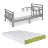 Cama Camita De Madera Infantil Davinci Gris Con Colchon