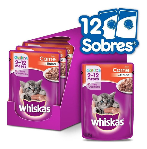 Whiskas Pouch Salsa Gatito Carne X12 (1 Caja)