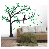 Adesivo Decorativo Parede Árvore Com Gatinho E Folhas Verdes