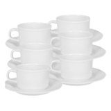 Kit 6 Canecas Melamine Branca 200ml Xícaras E Pires Café Chá