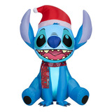 Inflable De Navidad Stitch Gorro Navideño 1.37 M Con Luz *sk Color Azul