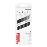 Kit Estojo 6 Caneta Marcador Pincel Brush Pen Newpen Cinza