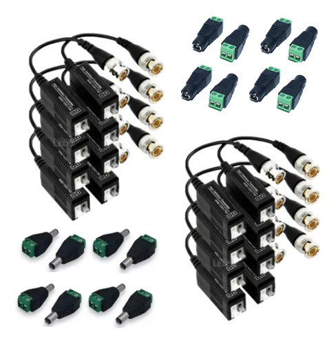 8 Pares Video Balun Camera Cftv + 8 P4 Macho + 8 P4 Fêmea