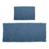 Kit Tapetes Bolinha Microfibra Antiderrapante 100x50 E 58x38 Cor Azul