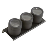 Set X3 Especieros Condimenteros Imantados C/base Negro Mate