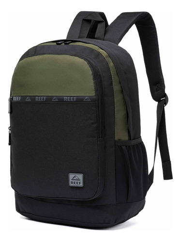 Mochila Masculina Faculdade Moderna Resistente Espaçosa Cor Preto E Verde Desenho Do Tecido Liso Reef