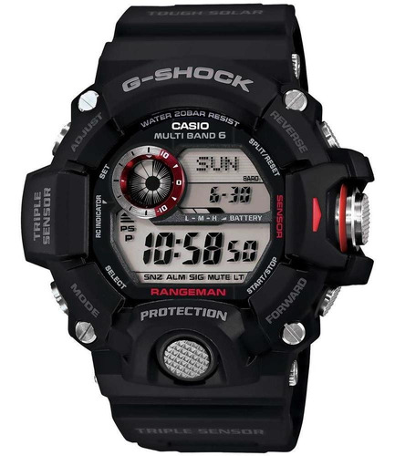Reloj Casio G Shock Gw-9400 Triple Sensor Master Of G Solar Color De La Correa Negro Color Del Bisel Negro Color Del Fondo Negro
