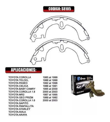 Bandas De Freno Traseras Toyota Tercel Todos   8105 Foto 2