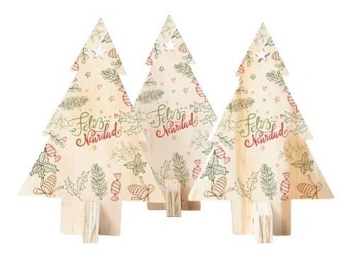 Set X 3 Árbol De Navidad En Madera Feliz Navidad, Regalo 