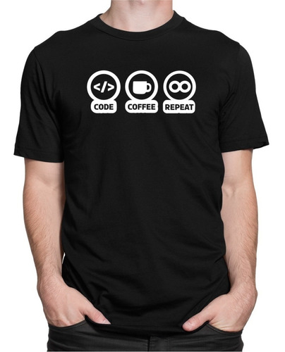 Camiseta Camisa Code Coffee Repeat Programação Computação