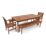 Conjunto Mesa De Jantar Em Madeira 8 Lugares Com Bancos