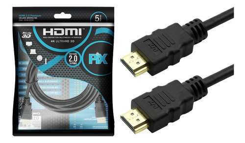 02 X Cabo Hdmi 5 Metros Full Hd 3d - 4k - Pix Blindado 