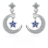 Aretes Colgantes En Plata Luna Y Estrella Para Mujer