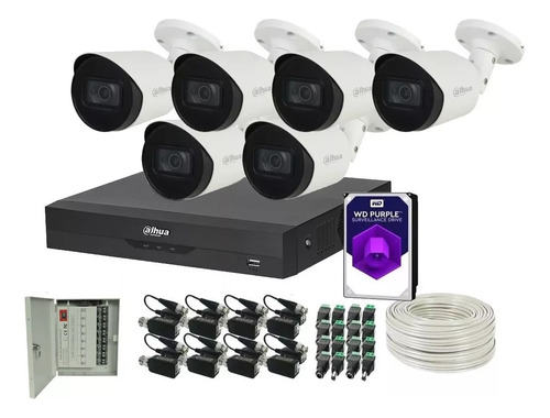 Kit 6 Cámaras 4k 8mp Metal Audio Hdd 2tb Purple Dahua Cctv