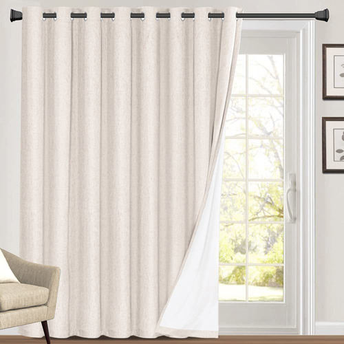 100 Blackout Linen Look Patio Door Curtain 84 Inches Lo...