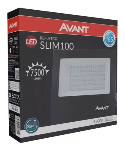 Refletor Led Slim 100w Resistente Água Branco Frio Avant