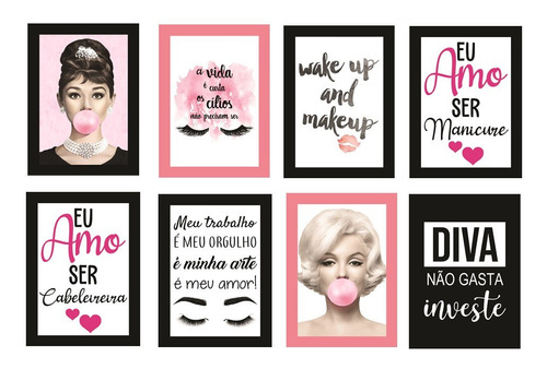 Quadros Decorativos Frases Salão De Beleza Mulher Kit Com 8