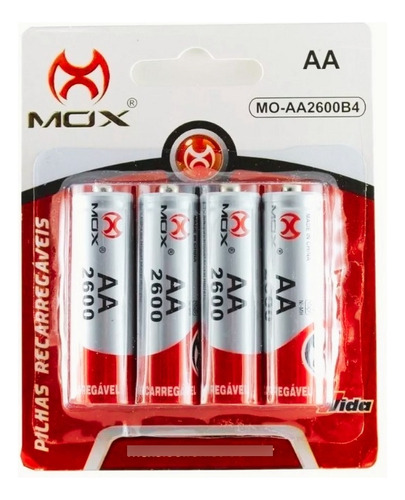 Pilha Mox Recarregável Mo-aa2600b4 2600mah - Cartelas C/4u