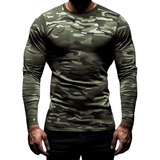 Playera Hombre Manga Larga, Camuflage, Slim Fit,tela Stretch