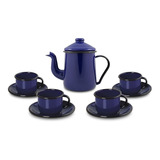 Conjunto Para Café Esmaltado 9 Peças Azul Ewel