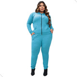 Conjunto Moletom Frio Feminino Plus Size Zíper Casaco+calça