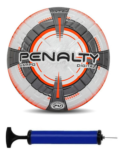 Bola Campo Penalty Digital + Bomba De Ar Cor Branco/laranja/chumbo