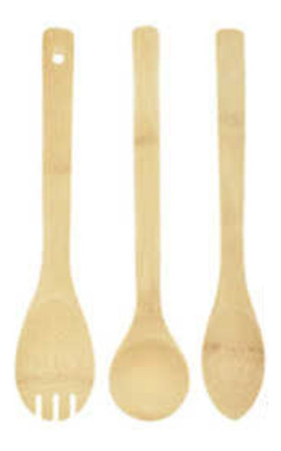 Set 3 Cucharas De Madera  Bambú Para Cocinar 30cm