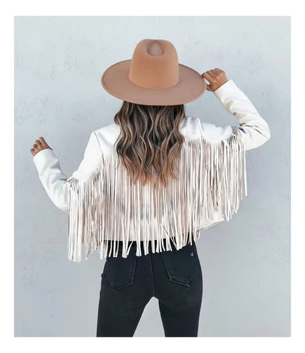 Chaqueta De Mujer De Cuero Estilo Cowboy Con Flecos