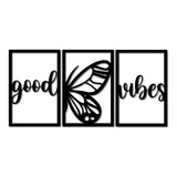 Quadro Decorativo 60x30cm Mdf 3mm Preto Borboleta Good Vibes