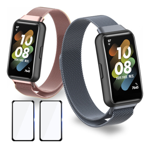 2 Correa Metal Compatible Con Huawei Band 7 + 2 Micas 3d