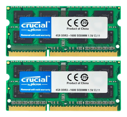 Memória Notebook Crucial 2un. 4gb = 8gb Ddr3 1600mhz 1.5v