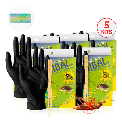 Kit 5 Mata Cucarachas Cannibal® Veneno Con Holograma De Autenticidad Exterminador Ecológico Con 5 Piezas De 80g. + Guante Y Aplicador | Envío gratis