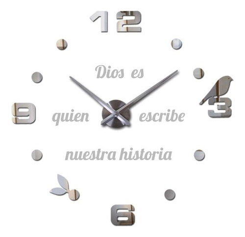 Reloj De Pared 3d Color Negro  Con Frase En Vinilo 