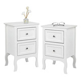 Mueble De Noche Blanco X2 Con 2 Cajones, 16wx12dx24h