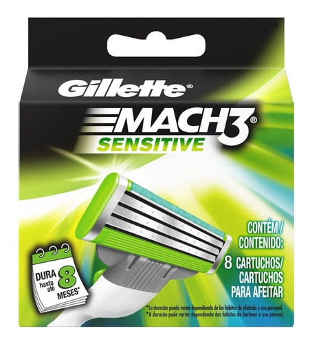 Refil Gillette Mach 3 Sensitive Carga Mach3 Com 8 Cartuchos