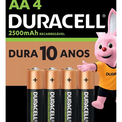 Duracell Recargable pilha AA cilíndrica 1 cartela c\u002F 4 pilhas | Frete grátis