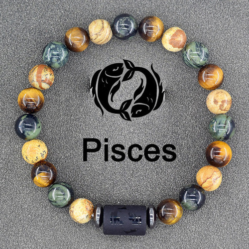 Pulsera Con Signo Zodiacal De Piedras Naturales Ajustable