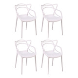 Silla Living Comedor Jardin Set X4 Plastica Apilable Niviko Color   Blanco