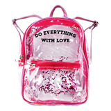 Mochila Infantil Pvc Transparente Glitter Rosa Love Nena