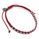 Pulsera Hilo Rojo Ajustable Con Esferas Plata Italiana 925