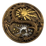 Placa De Parede Dragão Sol E Lua Yin Yang Medieval 25cm Dr