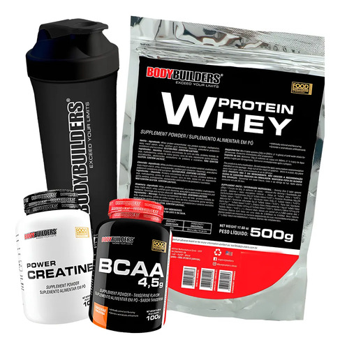 Kit Whey Proten 500g + Bcaa + Creatina + Shaker Bodybuilders