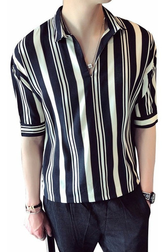 Camisa Hombre Casual Manga Medio Slim Manga Casual Formal