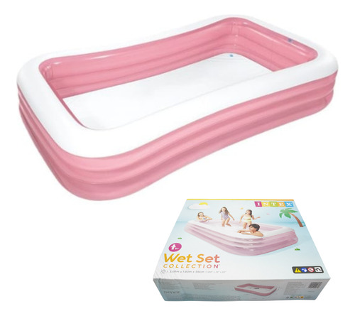 Piscina Inflavel Retangular Pvc 3,05x1,83x0,56m Rosa Jardim