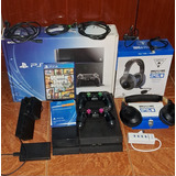 Playstation 4 Fat 500gb + 2 Controles + Hd 1 Terá + Gta 5 + Headset E Acessórios.