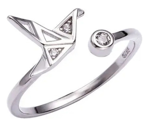 Anillo Ajustable Ave Colibrí De Origami Plata S925