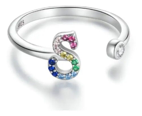 Anillo Letra Circonias Plata 925 Ley Amour Ajustable