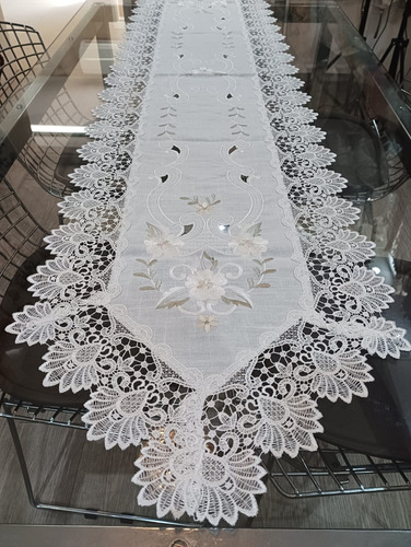 Caminho De Mesa 40x180cm  Guipir Bordado Trilho Croche Renda